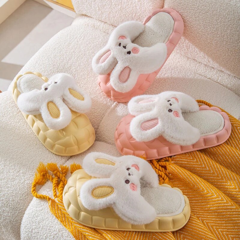 2022 Winter Cute Cartoon Rabbit Shape Fluffy Slippers