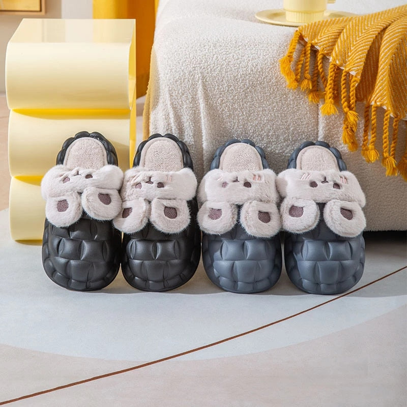 2022 Winter Cute Cartoon Rabbit Shape Fluffy Slippers