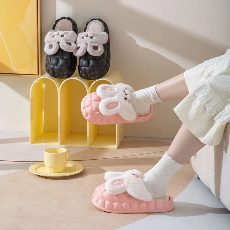 2022 Winter Cute Cartoon Rabbit Shape Fluffy Slippers