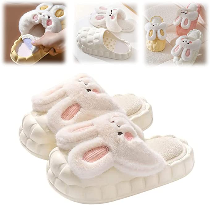 2022 Winter Cute Cartoon Rabbit Shape Fluffy Slippers