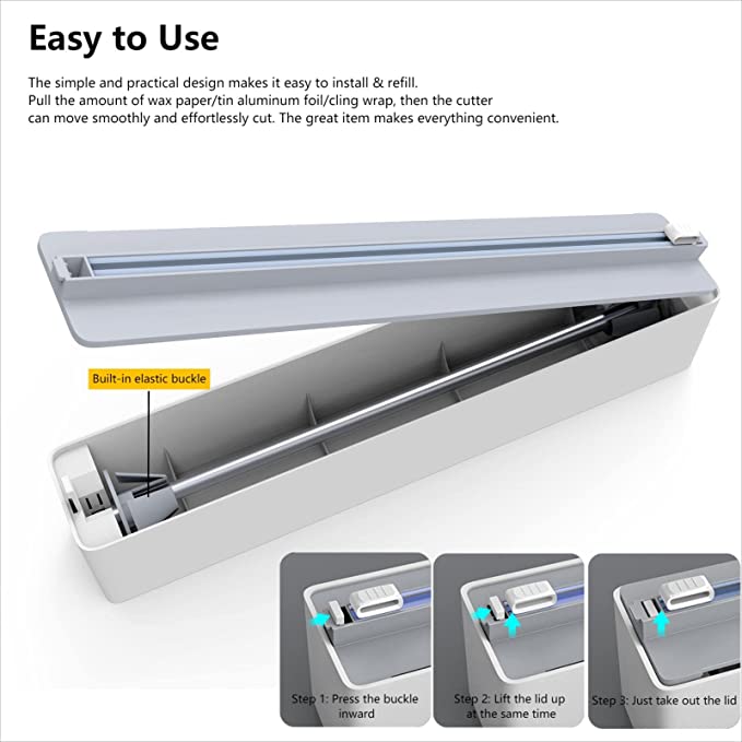 Magnetic Refillable Plastic Wrap Dispenser With Cutter