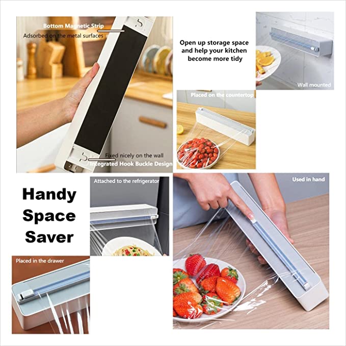 Magnetic Refillable Plastic Wrap Dispenser With Cutter