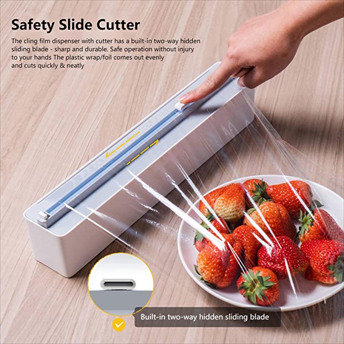 Magnetic Refillable Plastic Wrap Dispenser With Cutter