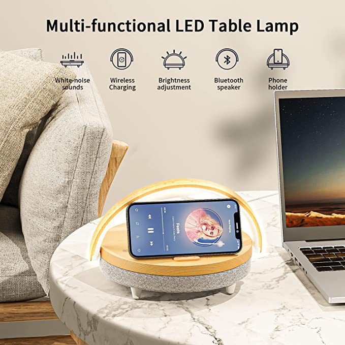 All-in-one Wireless Charger + LED Lamp + Bluetooth Speaker