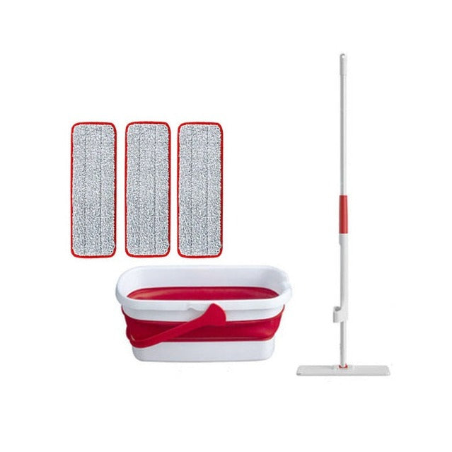 Flat Squeeze Mop and Folding Bucket Set (with 3 mop cloth)