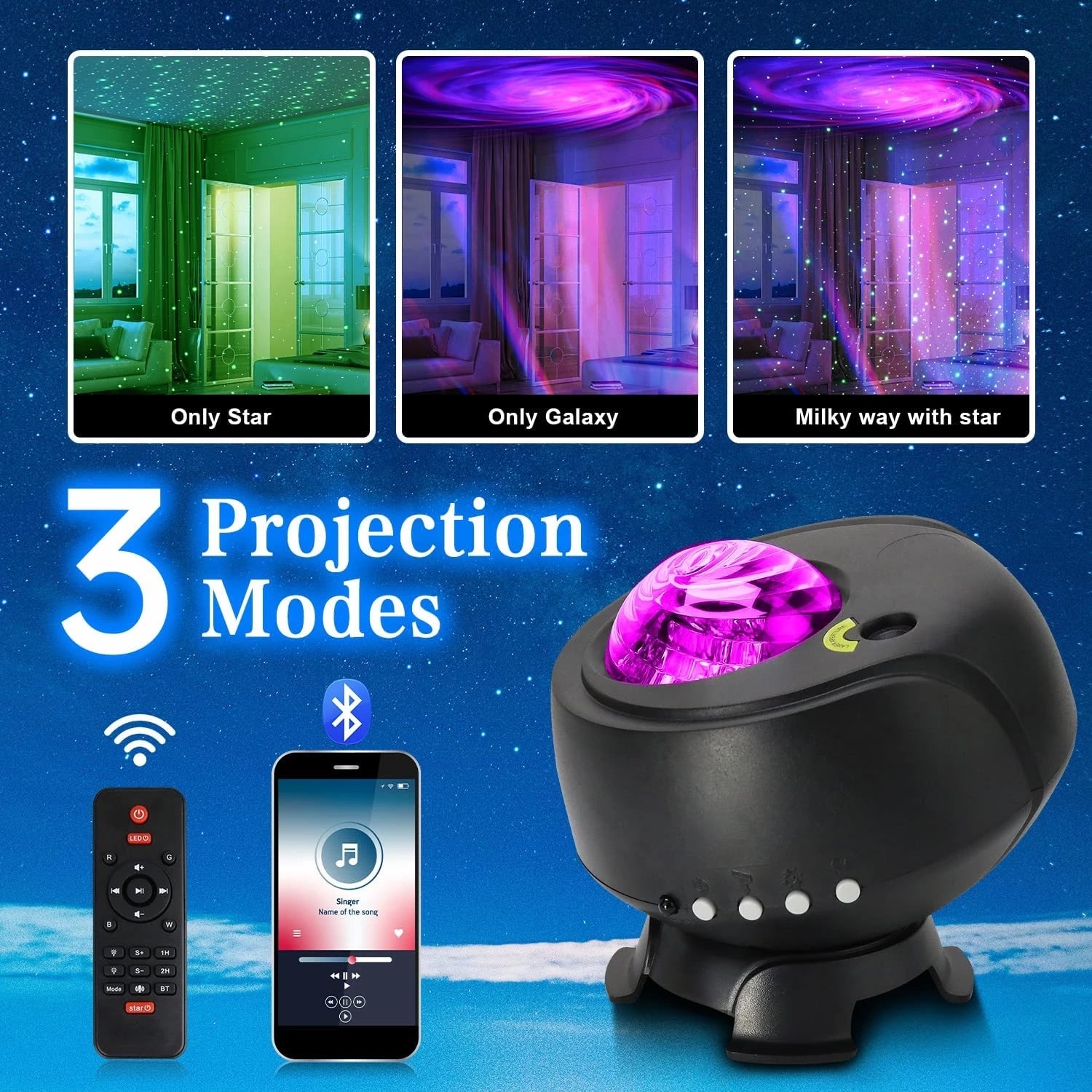 Galaxy Starry Sky Bluetooth Music Speaker LED Night Light