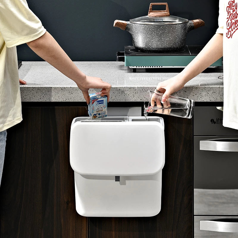 9L Hanging Trash Can with Wet and Dry Compartment