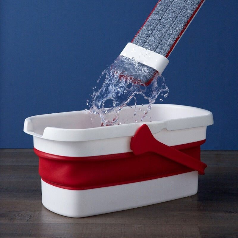 Flat Squeeze Mop and Folding Bucket Set (with 3 mop cloth)