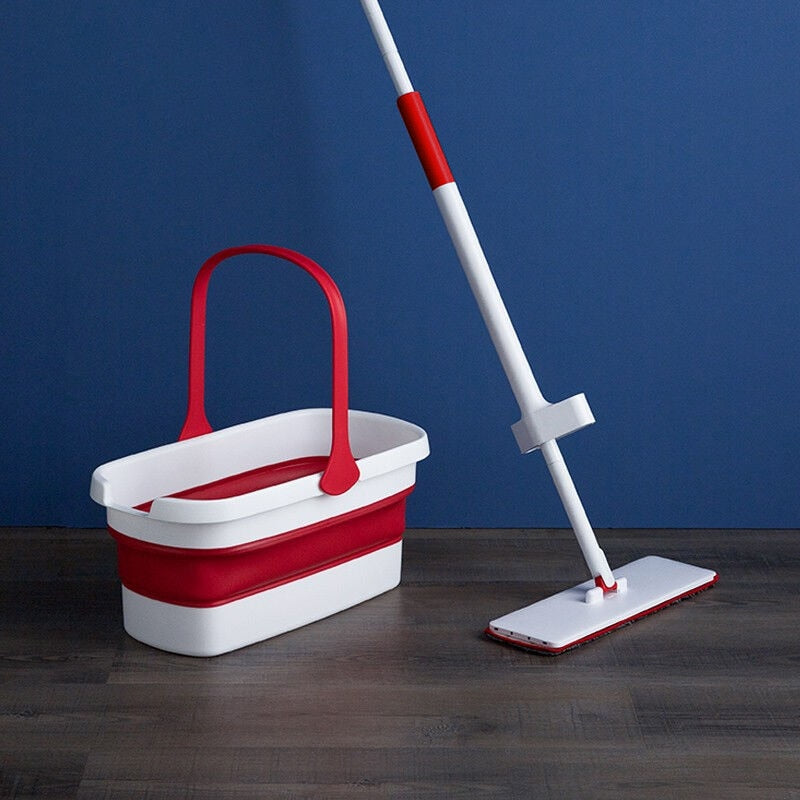 Flat Squeeze Mop and Folding Bucket Set (with 3 mop cloth)