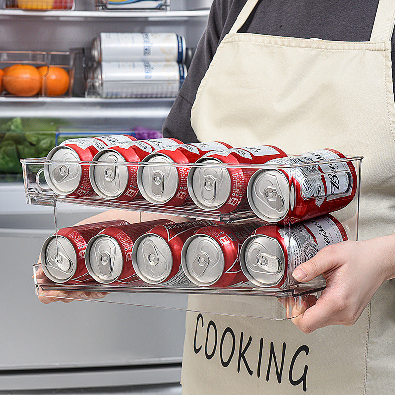 2-Tier Rolling Refrigerator Soda Cans Organizer